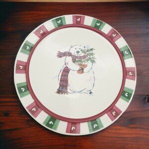 Pfaltzgraff SNOW BEAR Christmas Holiday Round Trivet or Cheese Plate Footed 8.5"